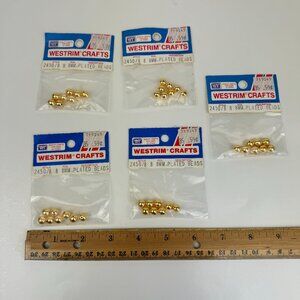 5 Packs Vtg Westrim Crafts 8mm Plated Gold Colored Beads Made in USA Prop READ